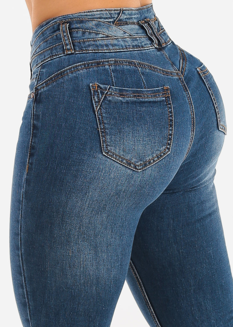 Butt Lift Mid Rise Stretch Skinny Jeans Med Wash