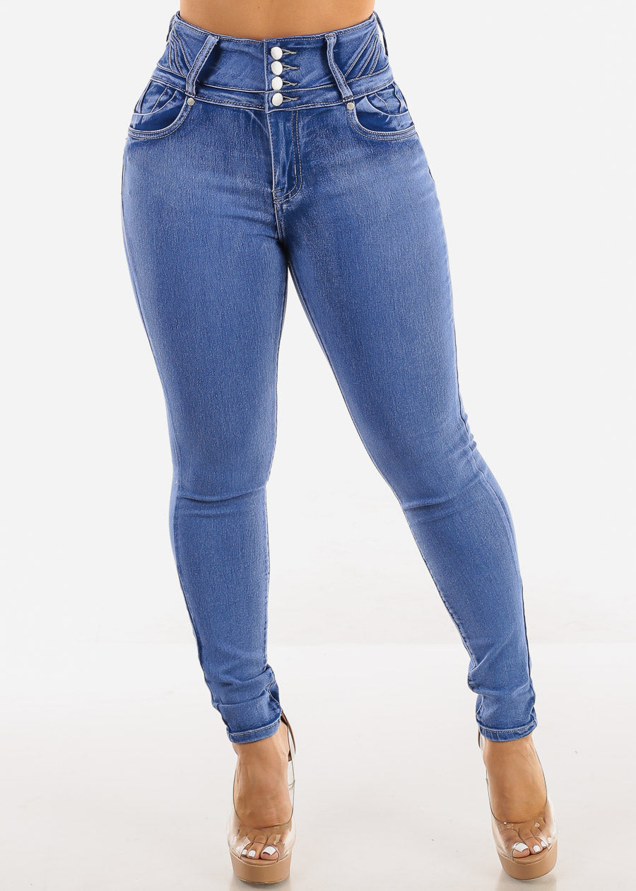 Butt Lift Super High Waist Skinny Jeans Light Sand Wash