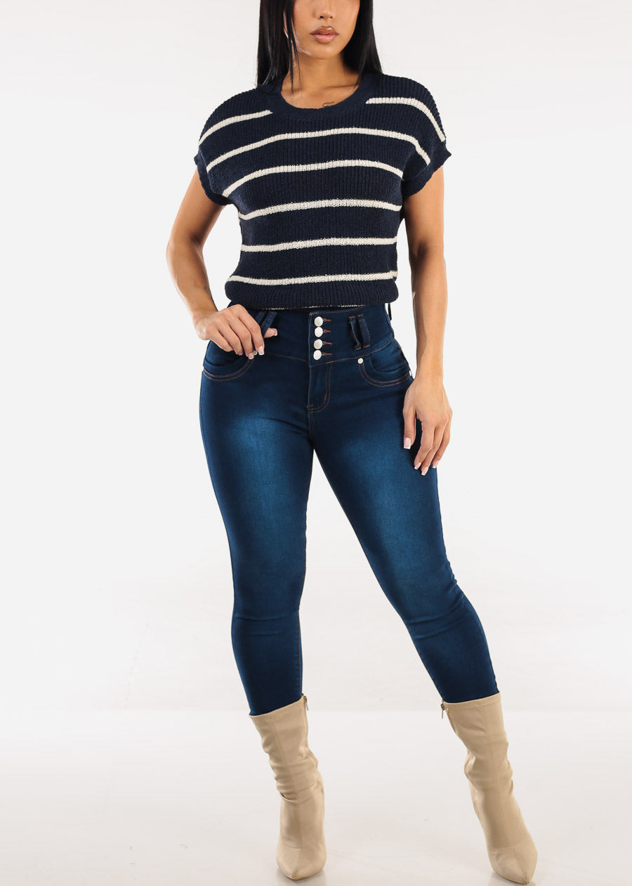 Butt Lift High Waist Stretch Skinny Jeans Dark Wash