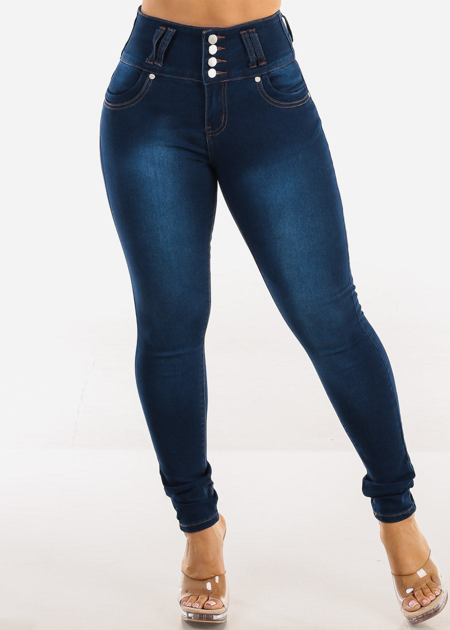 Butt Lift High Waist Stretch Skinny Jeans Dark Wash