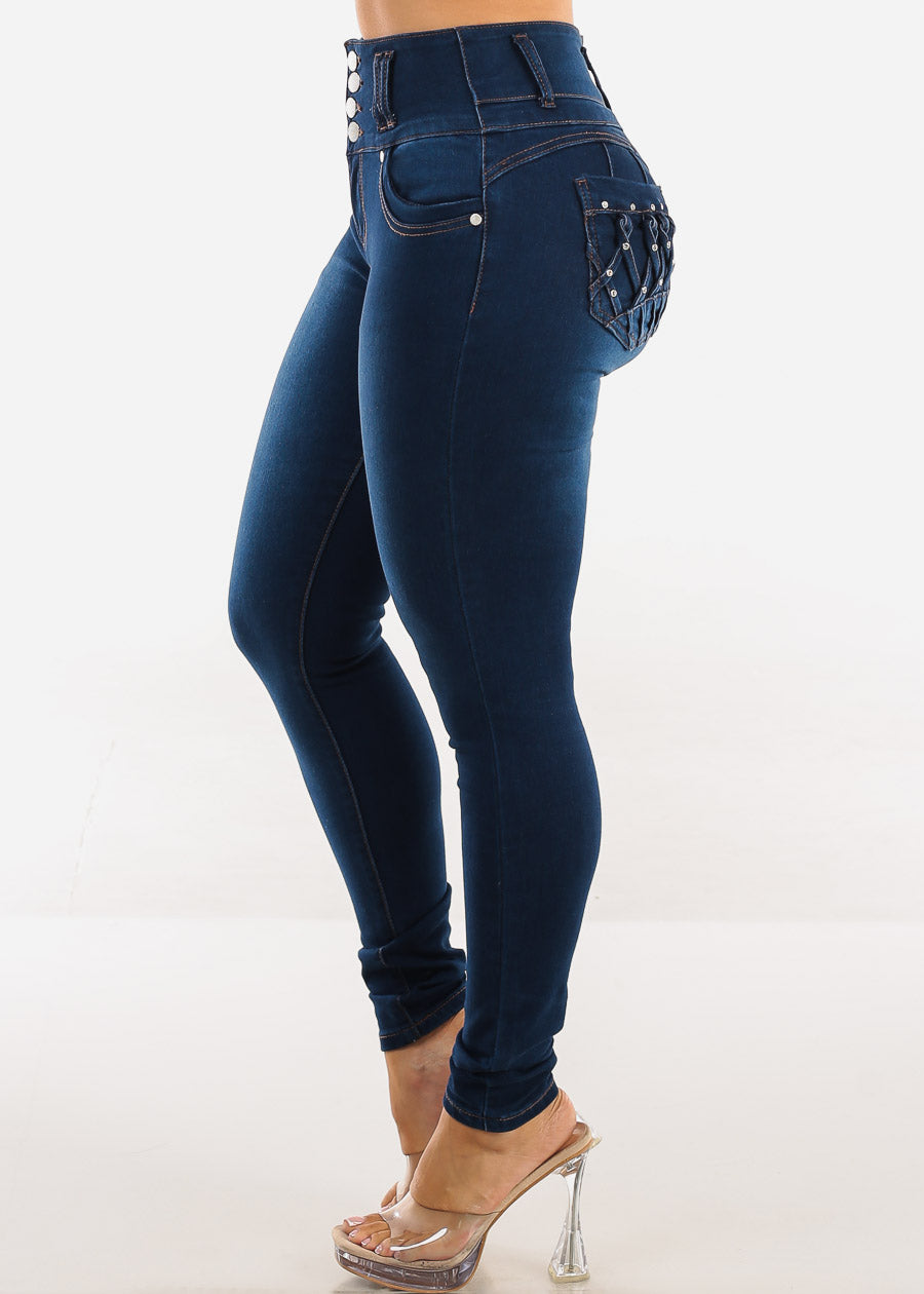 Butt Lift High Waist Stretch Skinny Jeans Dark Wash