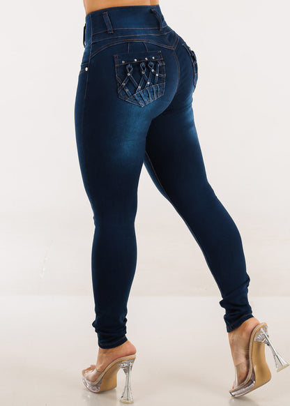 Butt Lift High Waist Stretch Skinny Jeans Dark Wash