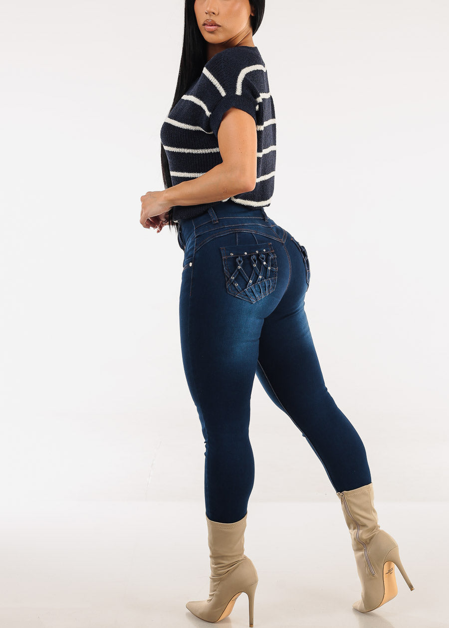 Butt Lift High Waist Stretch Skinny Jeans Dark Wash