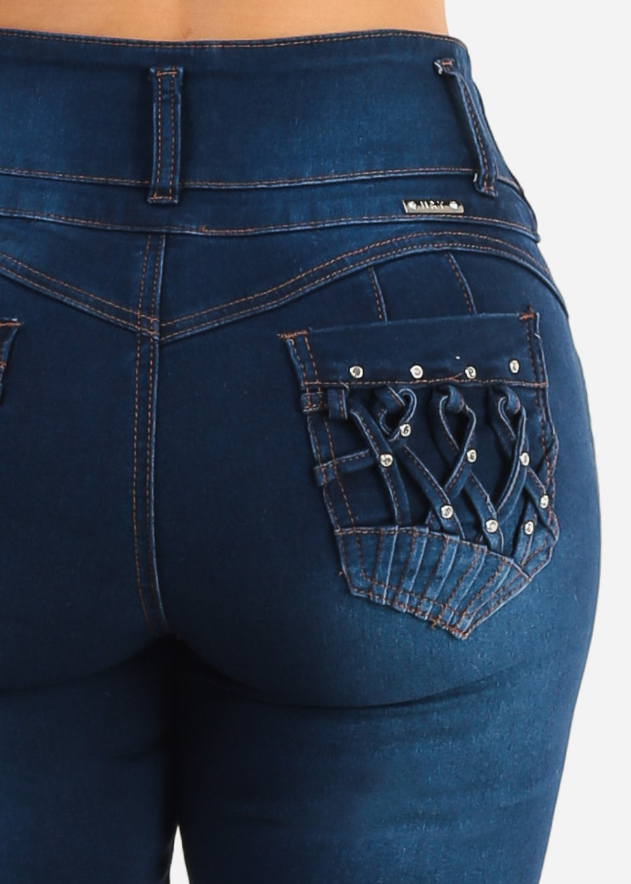 Butt Lift High Waist Stretch Skinny Jeans Dark Wash