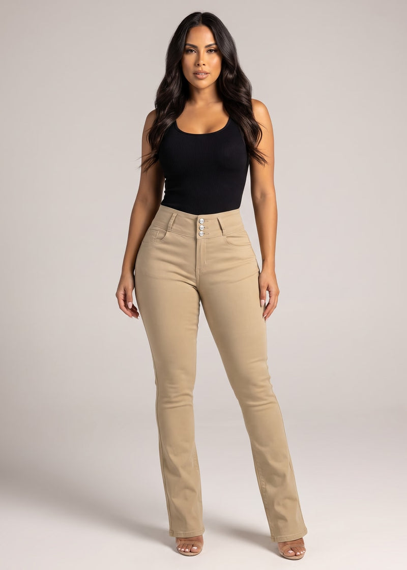 MX JEANS Butt Lift Hyper Stretch Bootcut Pants Khaki