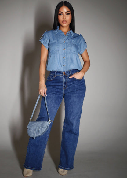 Butt Lift High Waisted Stretch Wide Leg Jeans Dark Wash