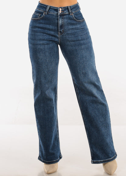 Butt Lift High Waisted Stretch Wide Leg Jeans Dark Wash