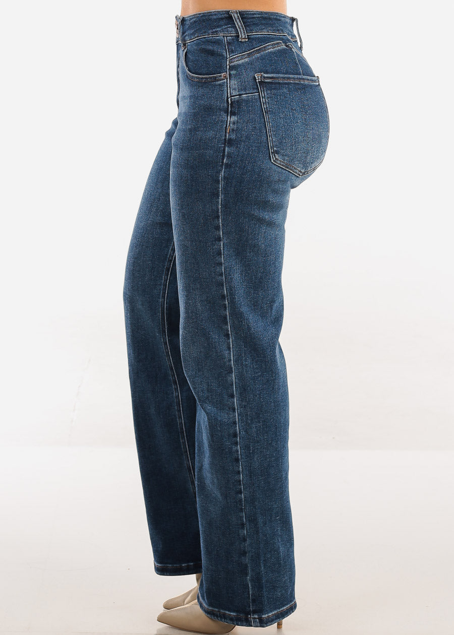Butt Lift High Waisted Stretch Wide Leg Jeans Dark Wash