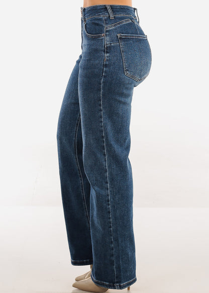 Butt Lift High Waisted Stretch Wide Leg Jeans Dark Wash
