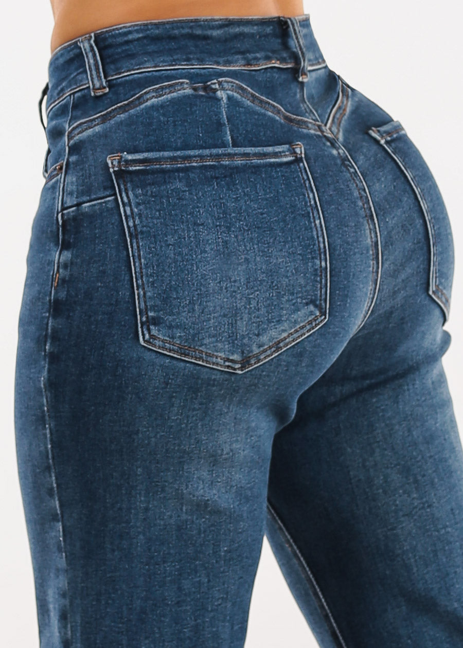 Butt Lift High Waisted Stretch Wide Leg Jeans Dark Wash