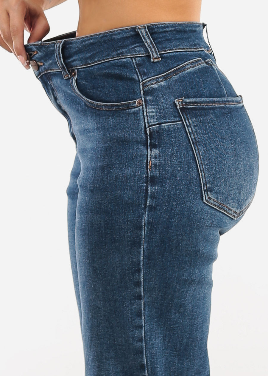 Butt Lift High Waisted Stretch Wide Leg Jeans Dark Wash