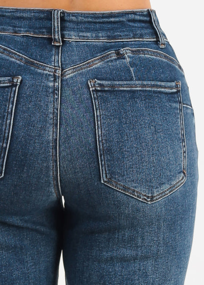 Butt Lift High Waisted Stretch Wide Leg Jeans Dark Wash