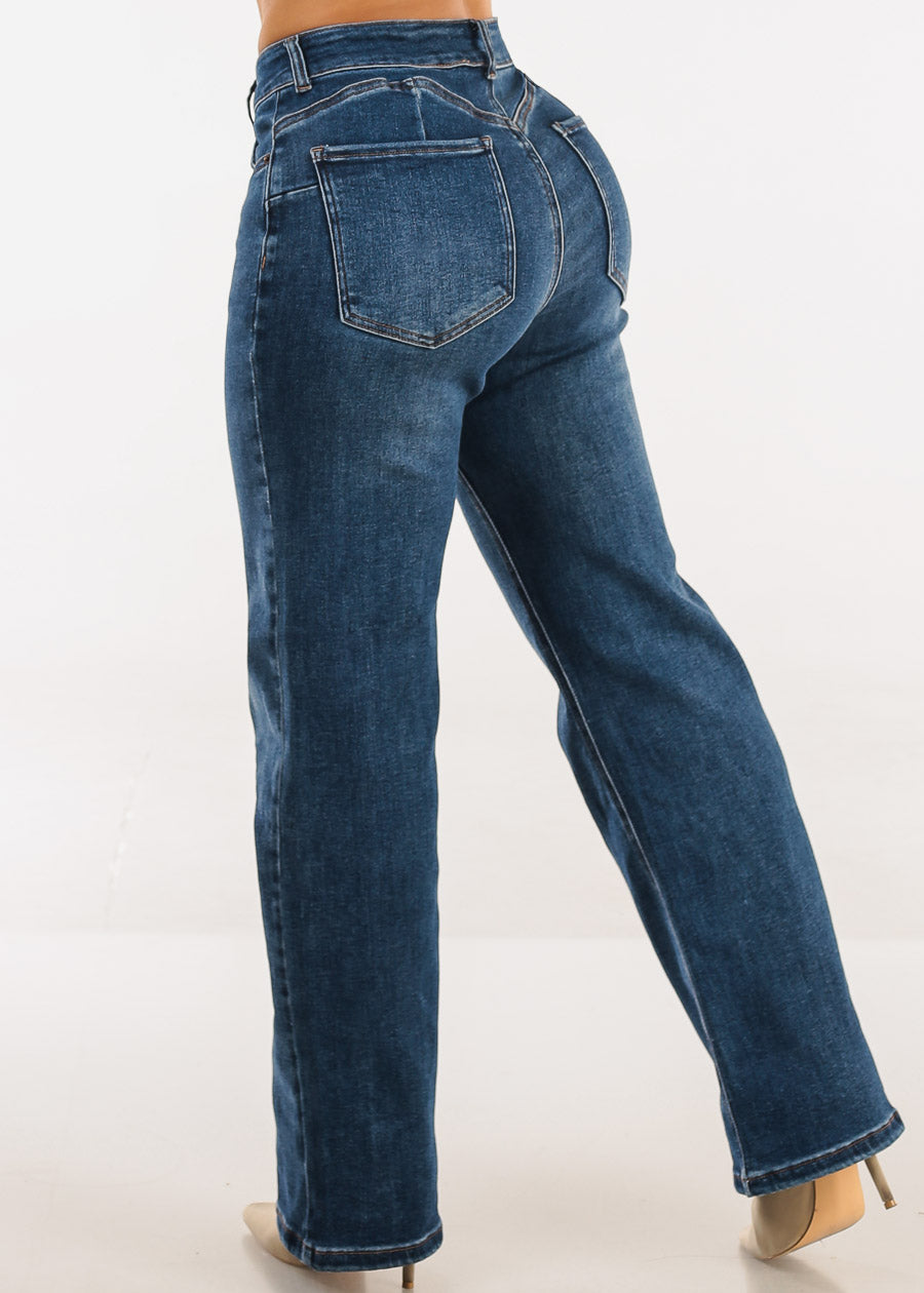 Butt Lift High Waisted Stretch Wide Leg Jeans Dark Wash