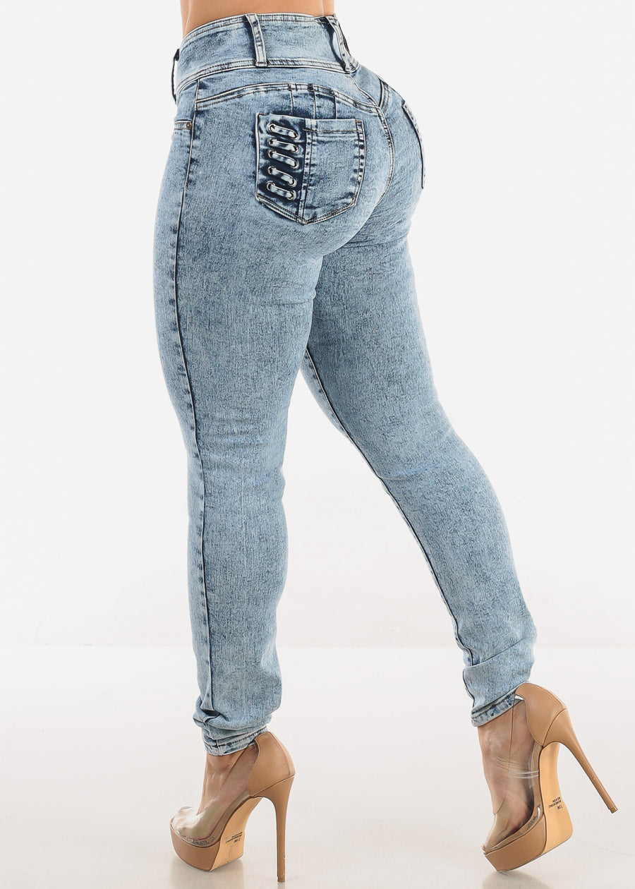 MX JEANS Butt Lift High Waist Acid Wash Skinny Jeans