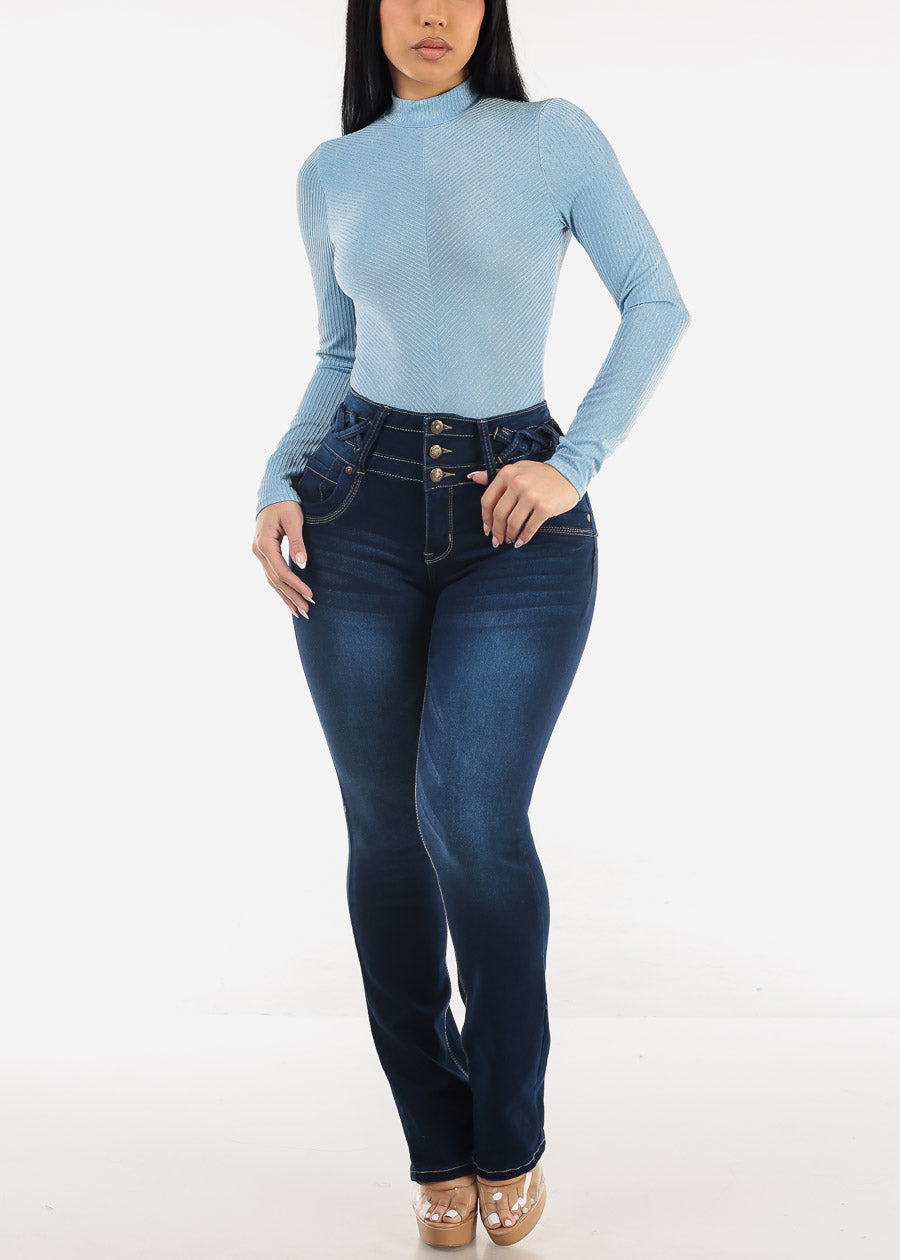 MX JEANS Butt Lift Dark Bootcut Jeans w Lace Up Design