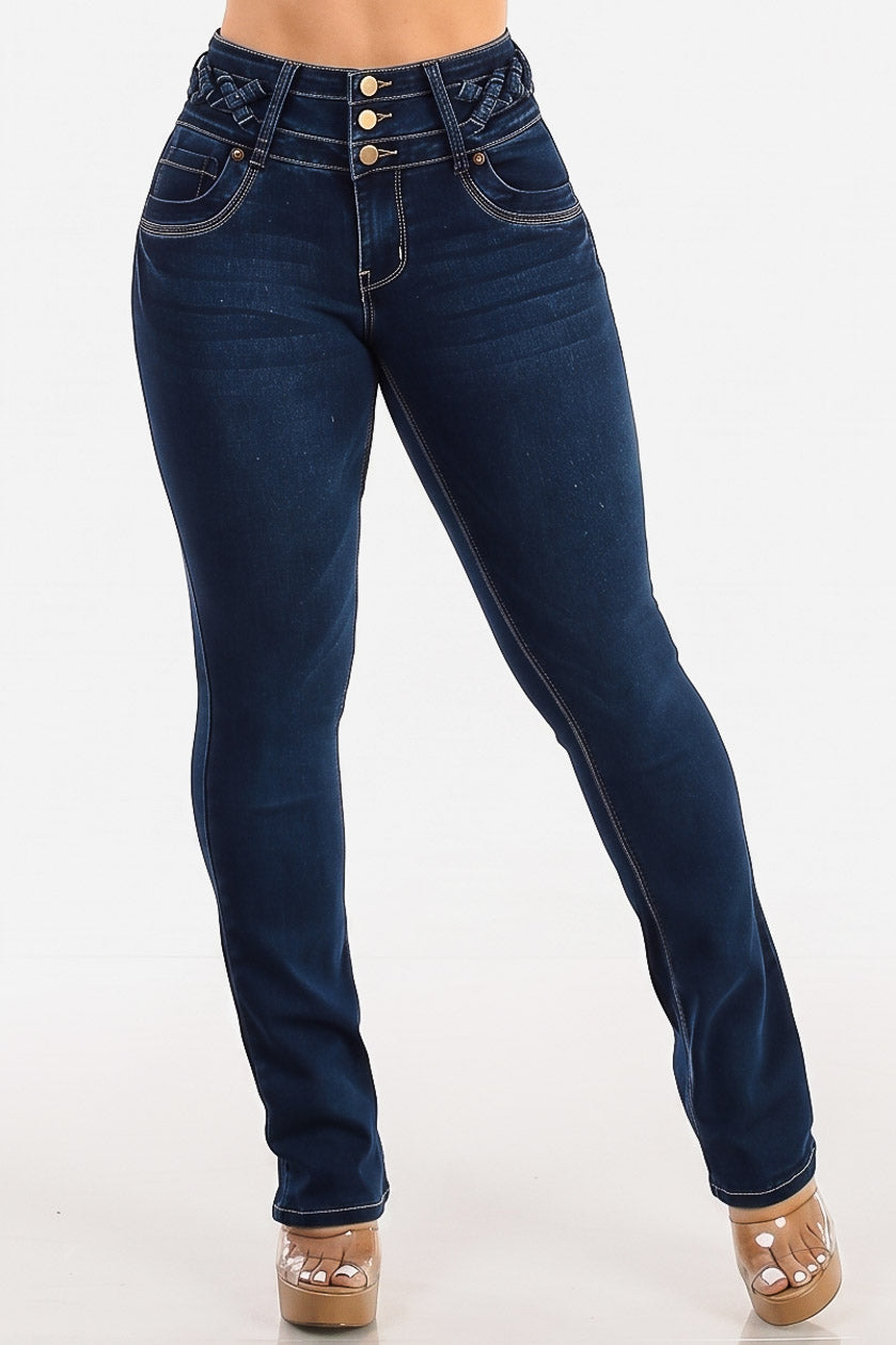 MX JEANS Butt Lift Dark Bootcut Jeans w Lace Up Design