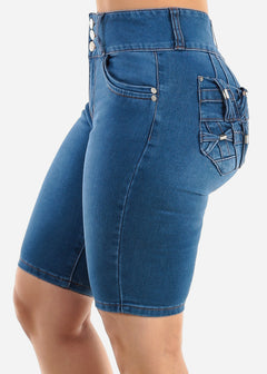 High Waist Butt Lift Denim Bermuda Shorts w Back Design
