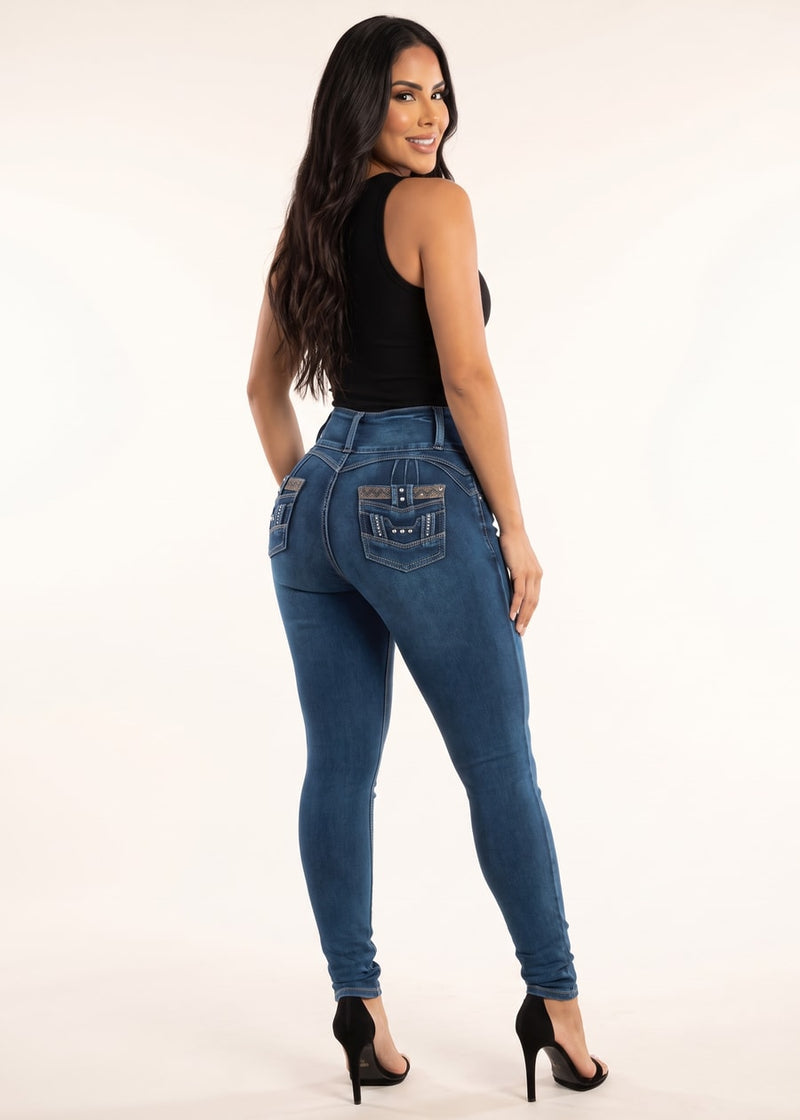 Butt Lift Super High Waist Skinny Jeans w Back Pocket Design