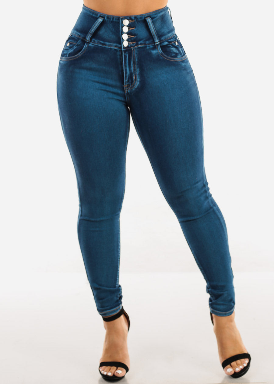 Butt Lift Super High Waist Skinny Jeans w Back Pocket Design