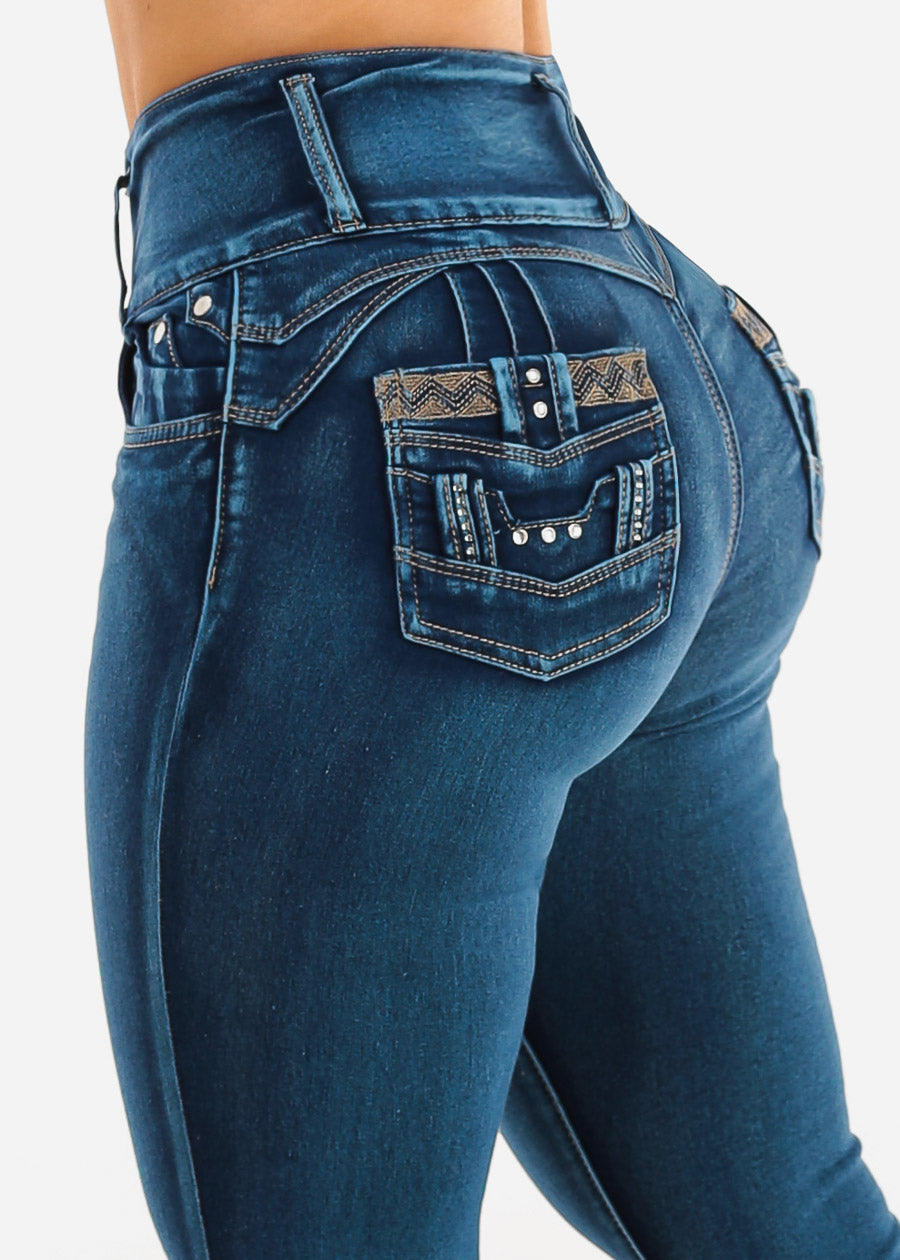 Butt Lift Super High Waist Skinny Jeans w Back Pocket Design