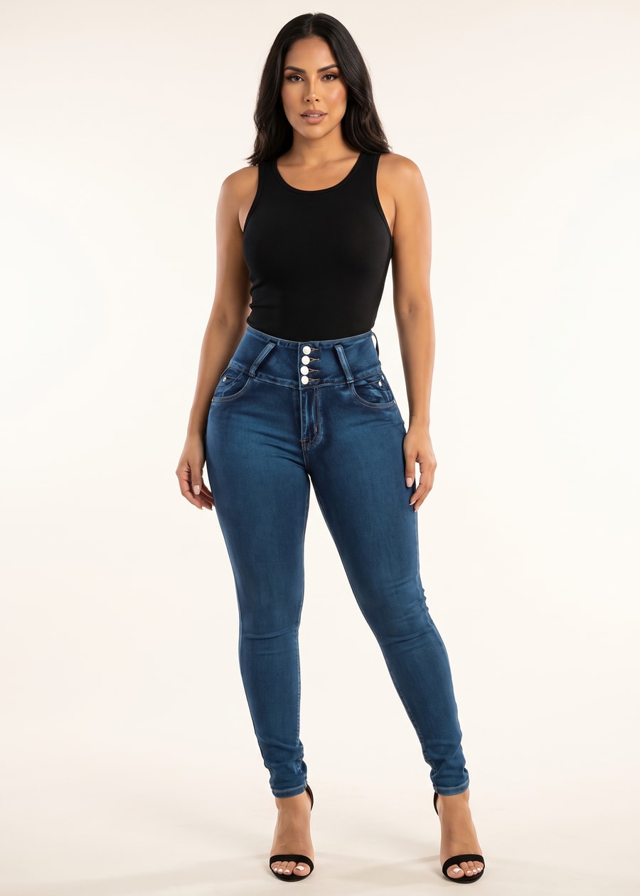 Butt Lift Super High Waist Skinny Jeans w Back Pocket Design, view 3 of 13