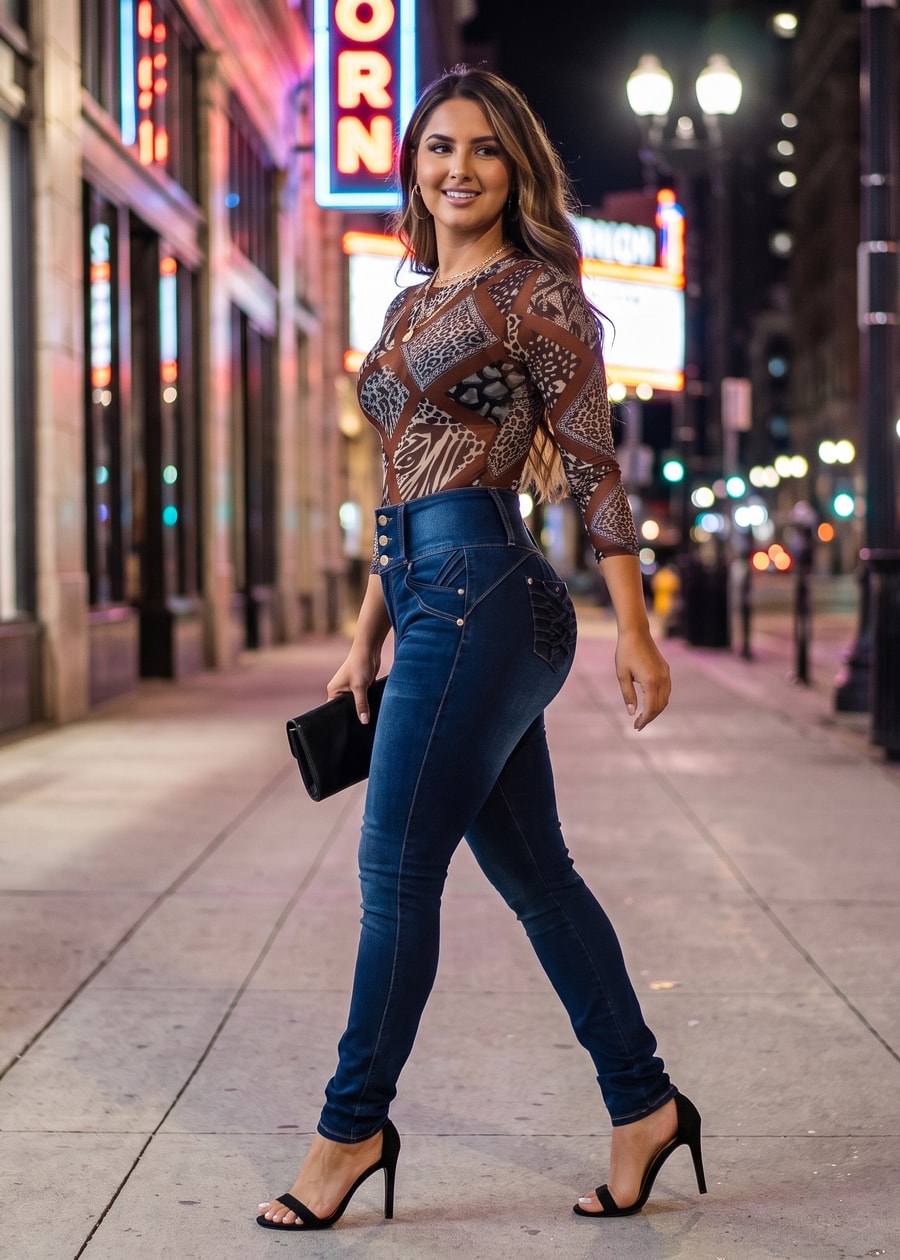 Sexy Animal Print Mesh Bodysuit Brown, view 2 of 8