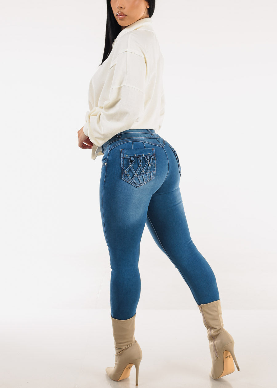 Butt Lift High Waist Stretch Skinny Jeans Indigo
