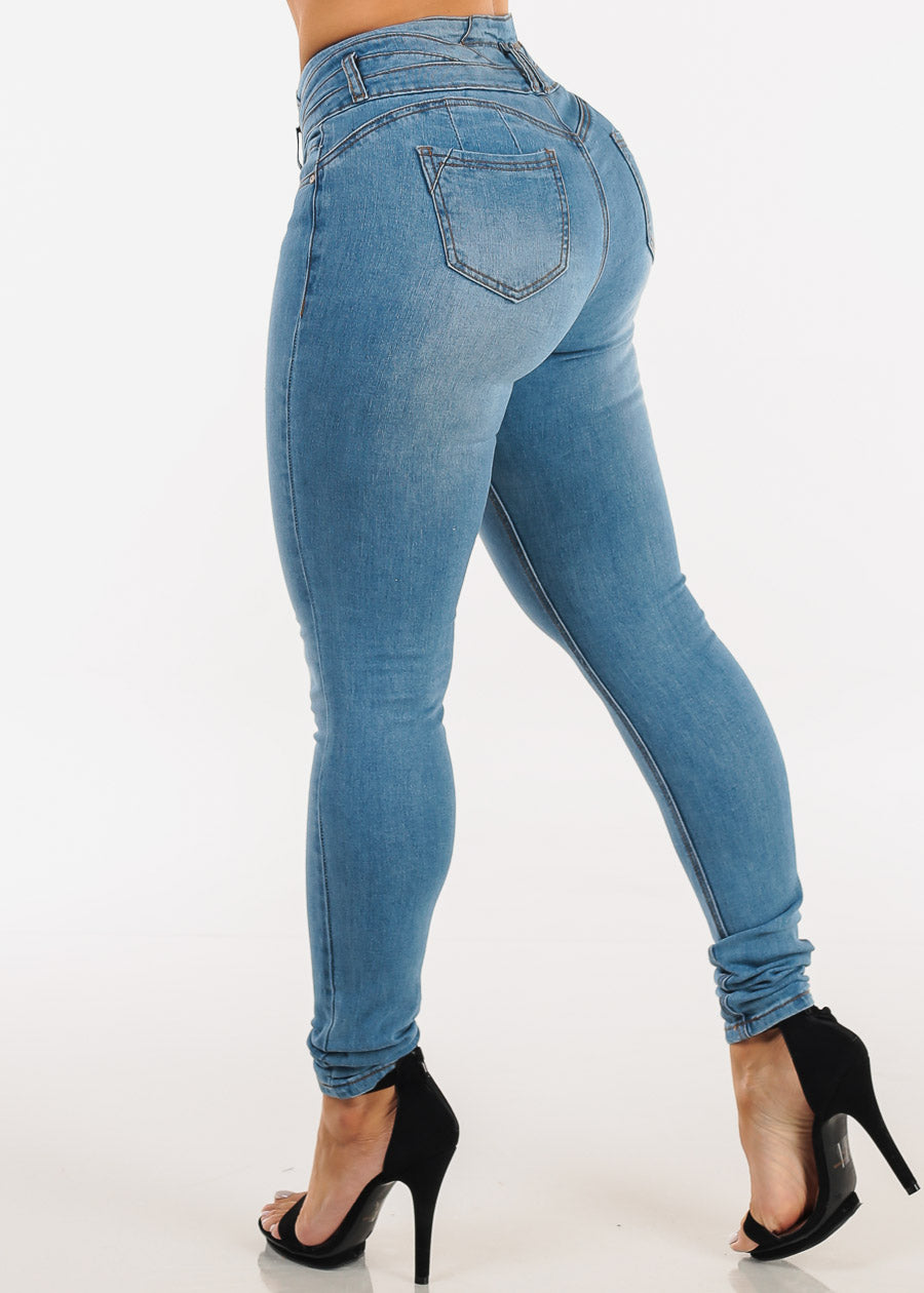 Butt Lift Mid Rise Stretch Skinny Jeans Light Wash