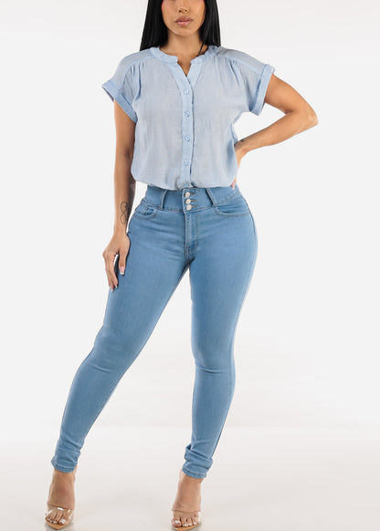 Butt Lift Stretchy High Rise Skinny Jeans Light Wash