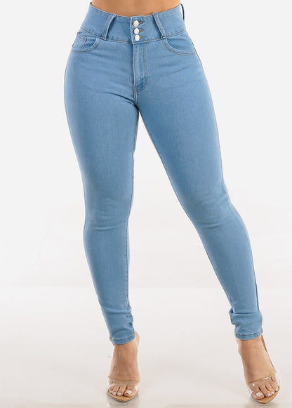 Butt Lift Stretchy High Rise Skinny Jeans Light Wash