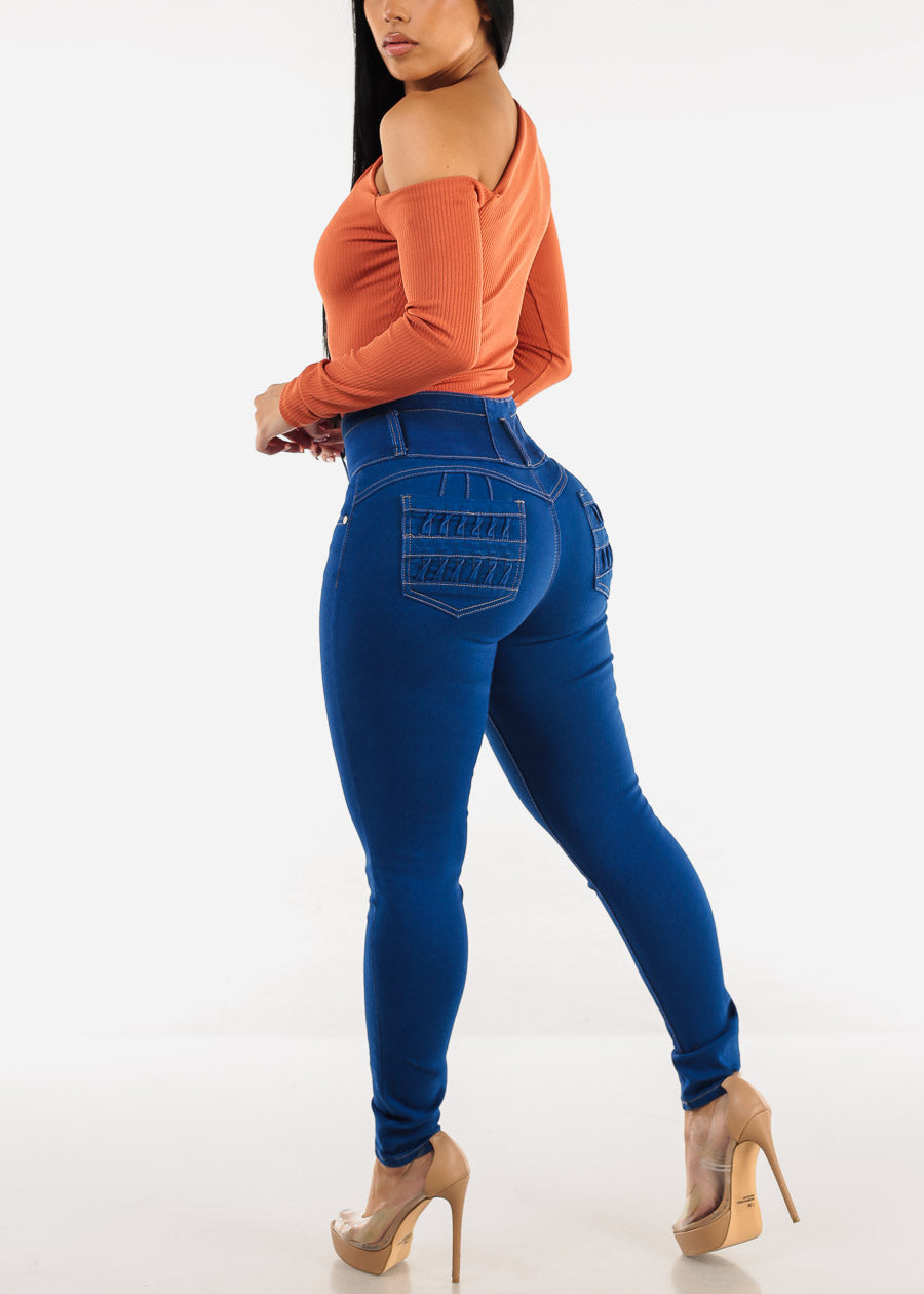 Butt Lift High Waist Royal Blue Skinny Jeans