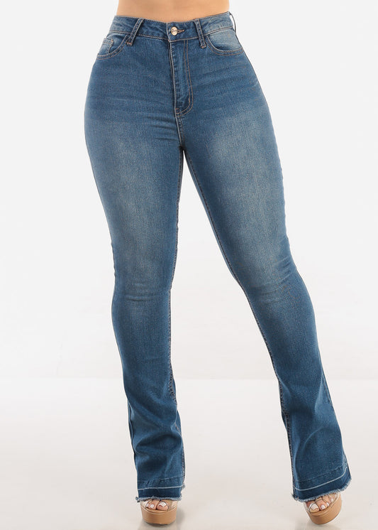 Super High Waist Stretch Bootcut Jeans Med Blue