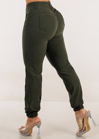MX JEANS Butt Lift Hyper Stretch Jogger Pants Olive