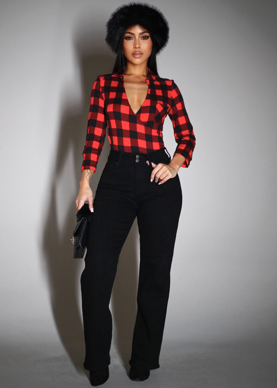 High Waisted Stretchy Wide Leg Jeans Black