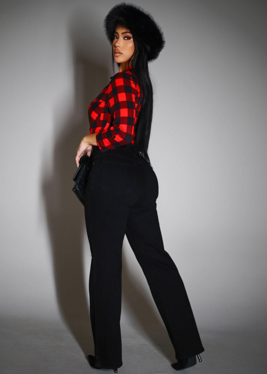 High Waisted Stretchy Wide Leg Jeans Black