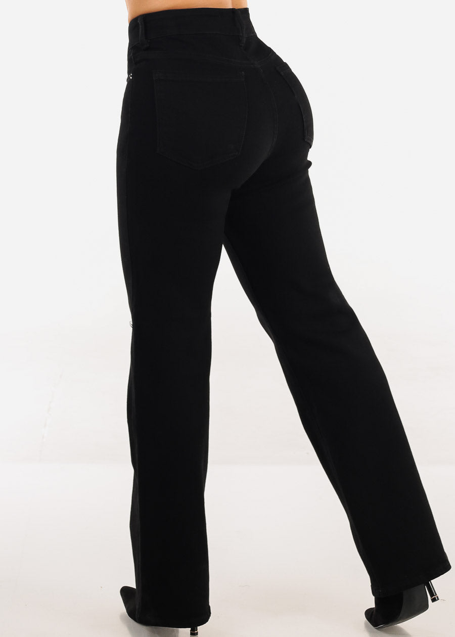 High Waisted Stretchy Wide Leg Jeans Black