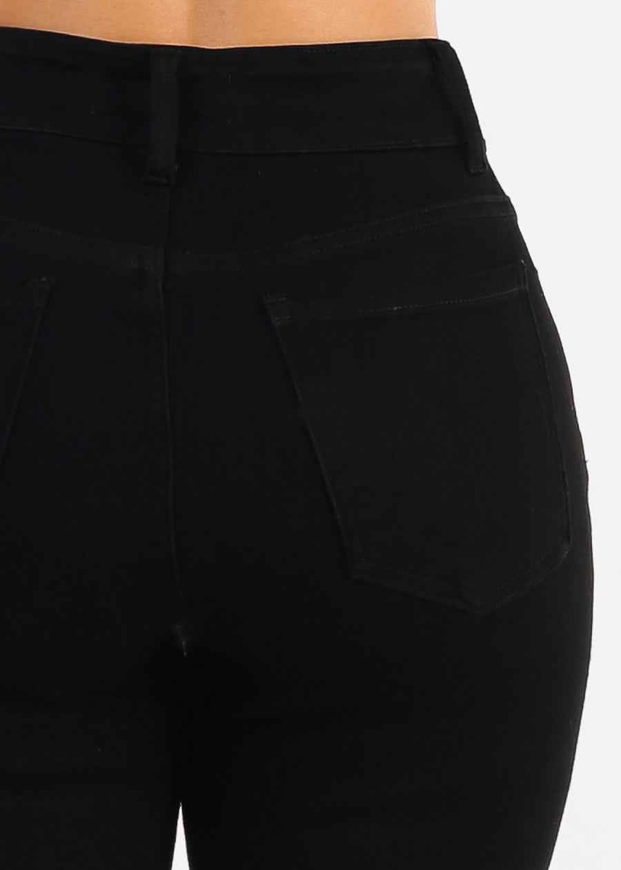 High Waisted Stretchy Wide Leg Jeans Black