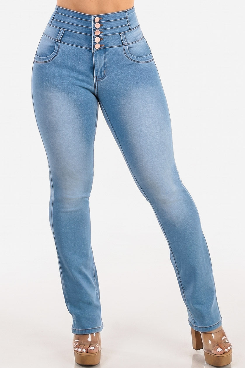 MX JEANS Butt Lift Thick Waist Bootcut Jeans Light Blue