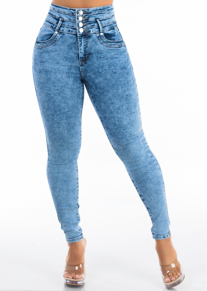 Butt Lift Super High Waist Acid Wash Stretch Skinny Jeans