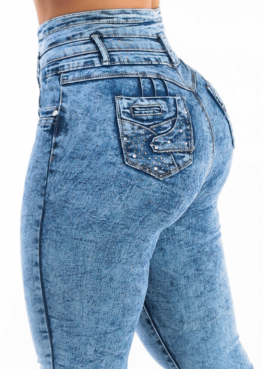 Butt Lift Super High Waist Acid Wash Stretch Skinny Jeans, view 1 of 7