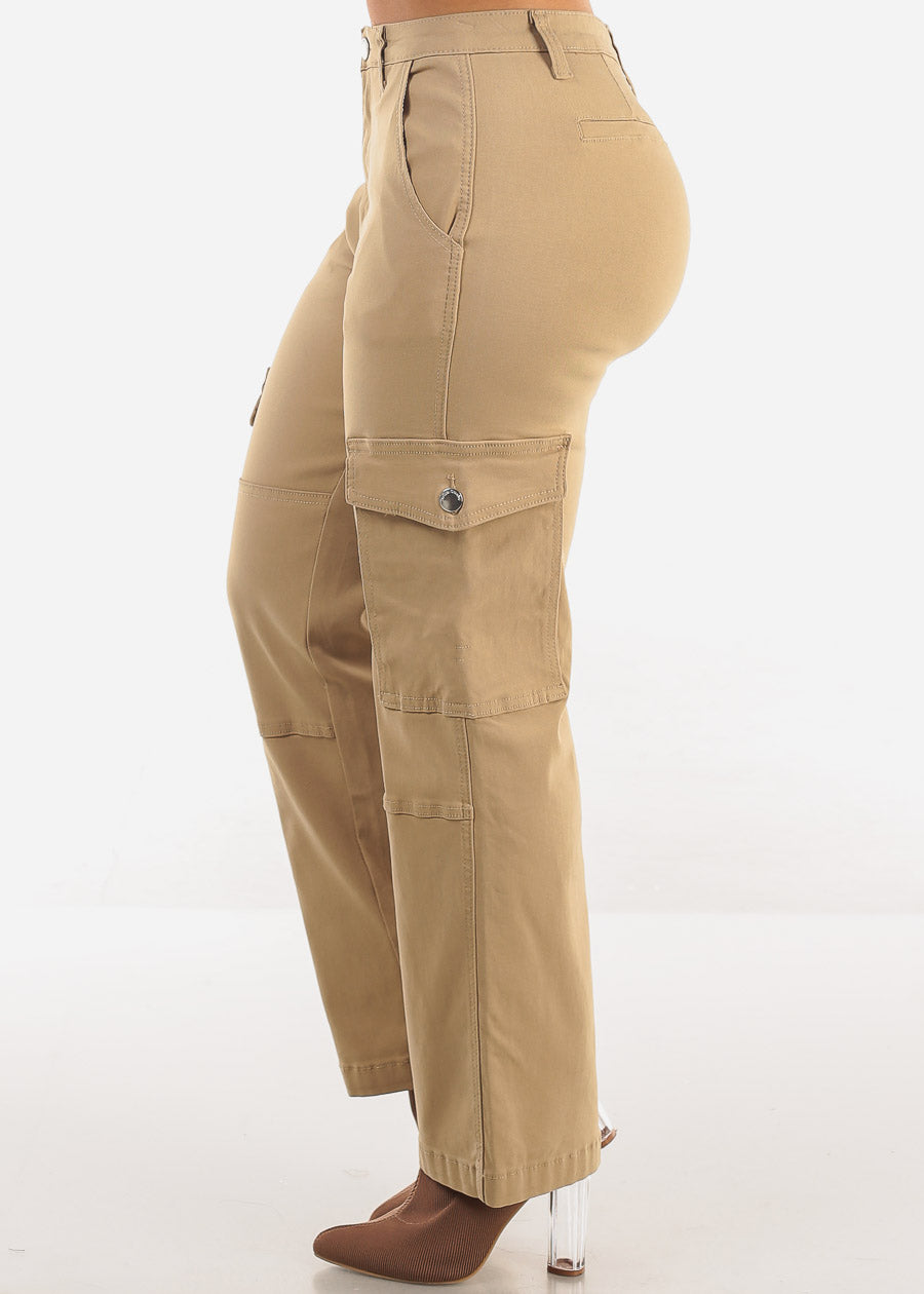 Butt Lift Hyper Stretch Straight Cargo Pants Khaki