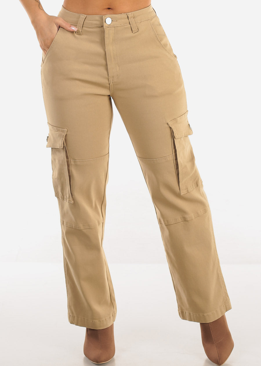 Butt Lift Hyper Stretch Straight Cargo Pants Khaki