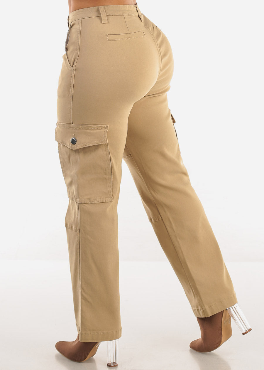 Butt Lift Hyper Stretch Straight Cargo Pants Khaki