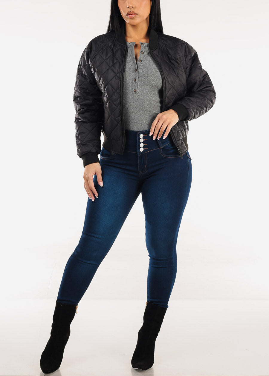 Butt Lift High Waisted Stretch Skinny Jeans Dark Blue