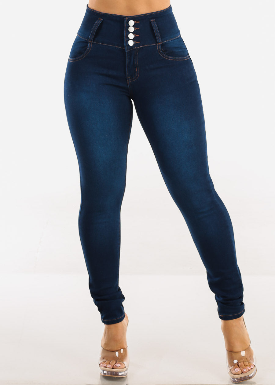 Butt Lift High Waisted Stretch Skinny Jeans Dark Blue