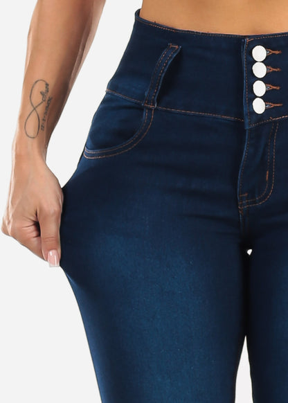 Butt Lift High Waisted Stretch Skinny Jeans Dark Blue