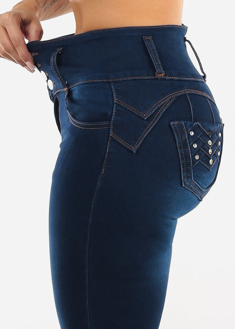 Butt Lift High Waisted Stretch Skinny Jeans Dark Blue