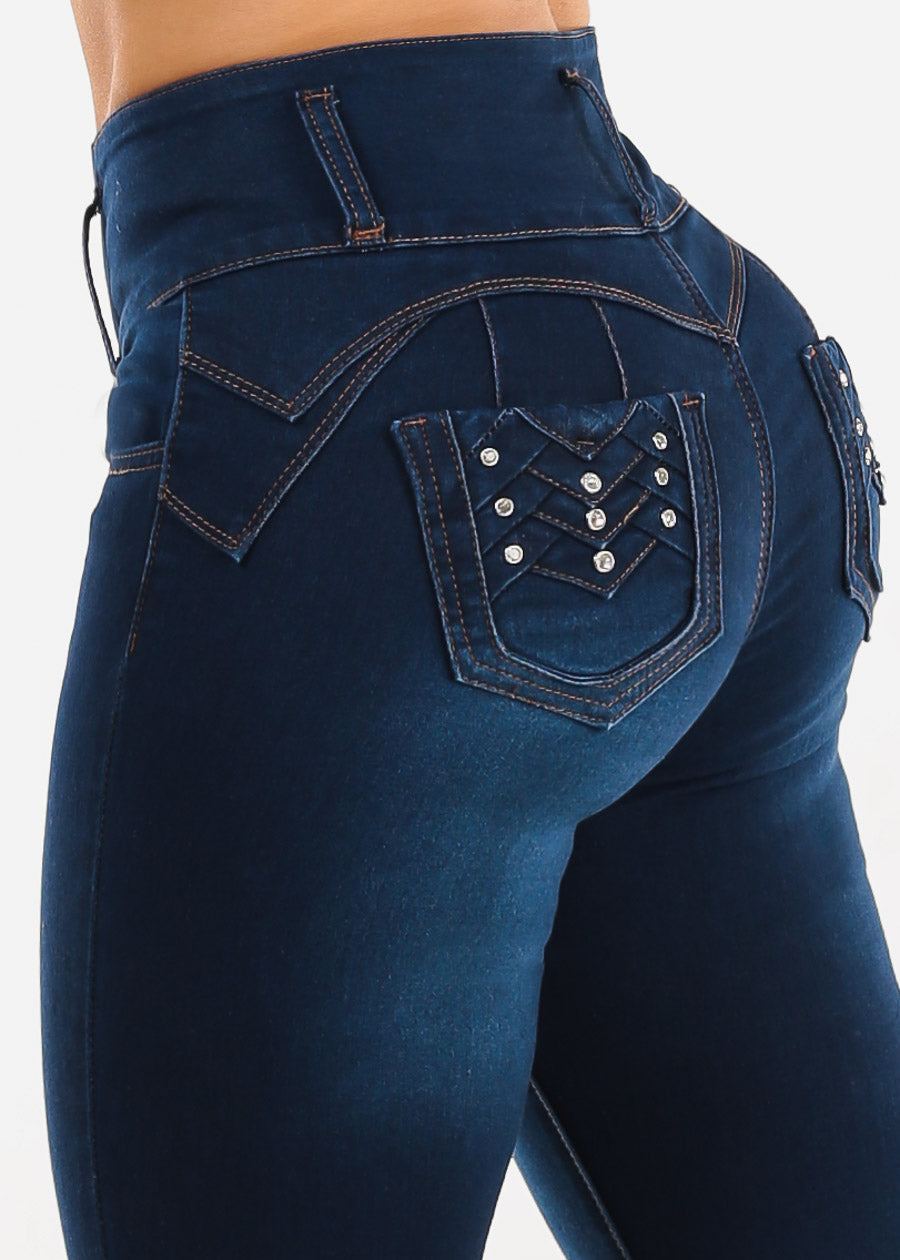 Butt Lift High Waisted Stretch Skinny Jeans Dark Blue