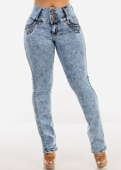 MX JEANS Butt Lift Mid Rise Acid Wash Bootcut Jeans