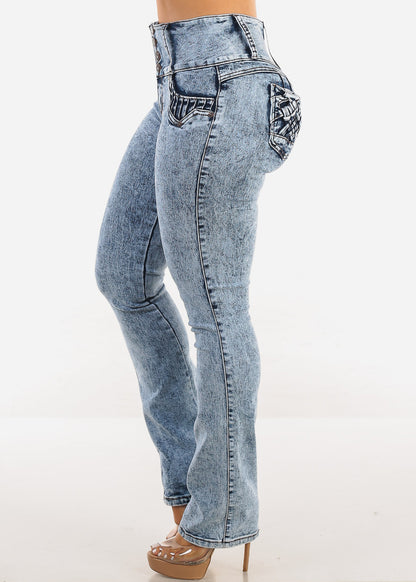 MX JEANS Butt Lift Mid Rise Acid Wash Bootcut Jeans